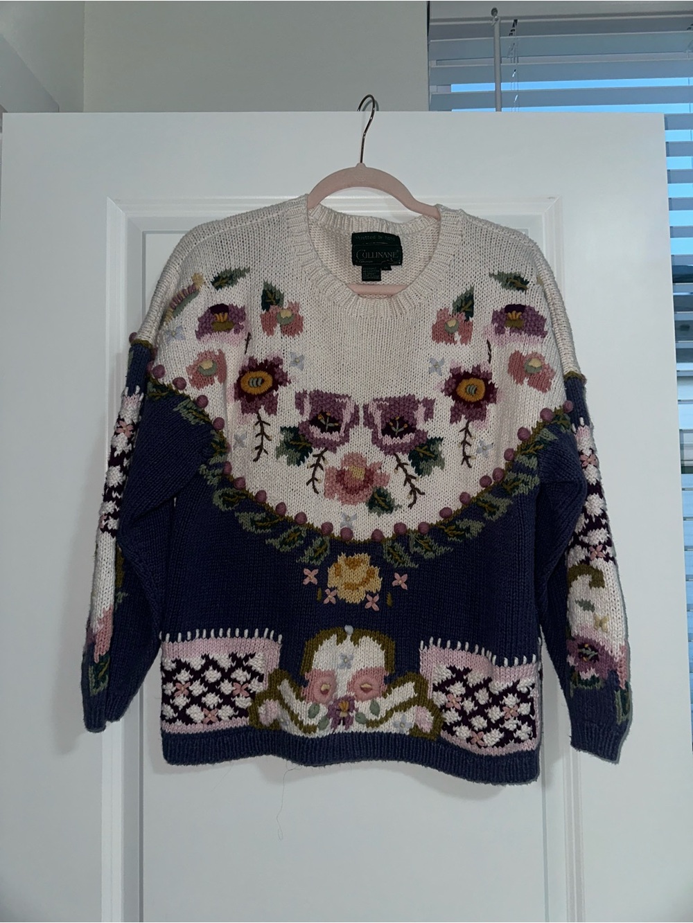 Columbia Purple and Cream Floral Crewneck Sweater